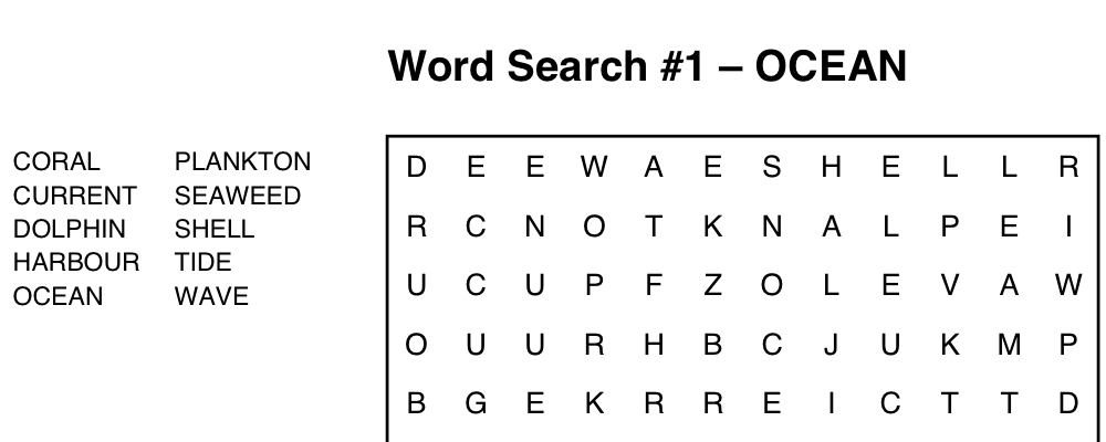 Word list in a column beside the grid