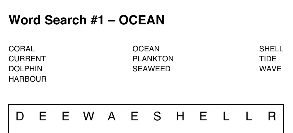 Word list above the grid